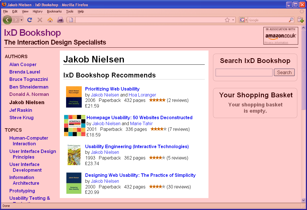 The hand-picked selection of books for the author Jakob Nielsen on the IxD Bookshop website