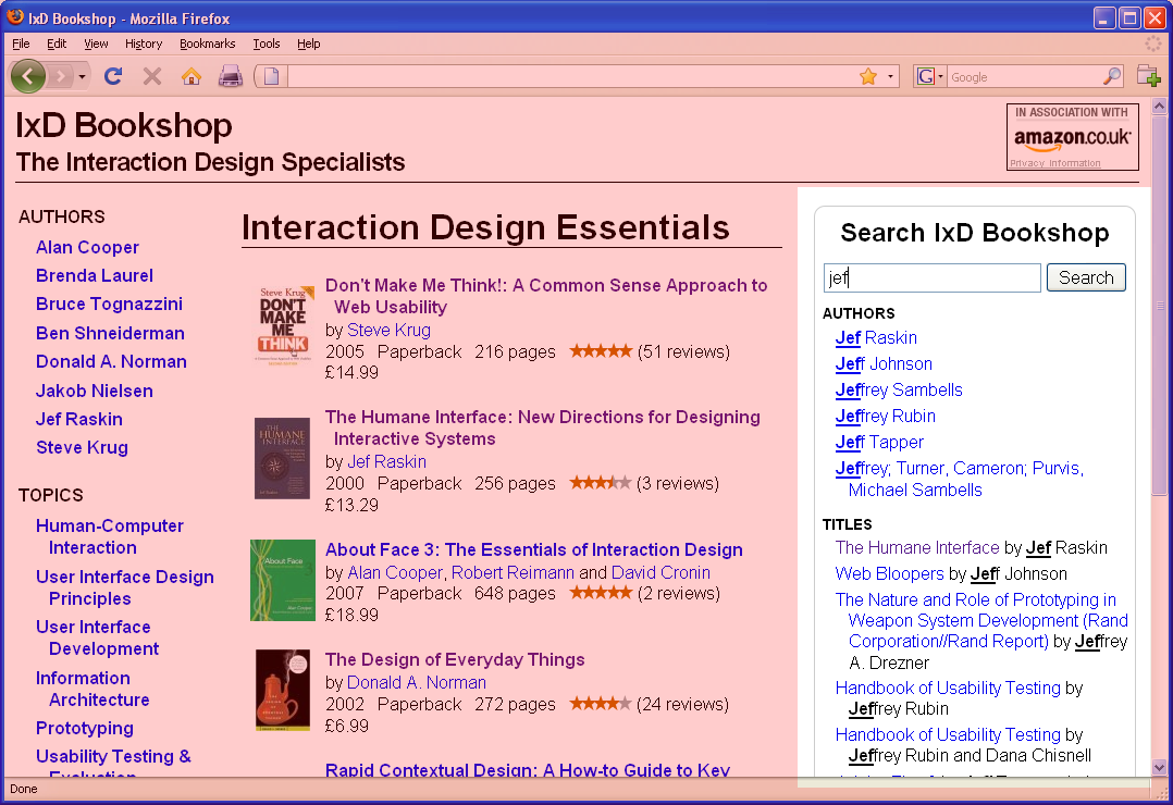 The incremental multi-search interface of the IxD Bookshop website