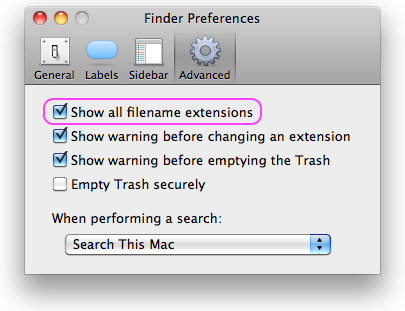 The advanced preferences of the macOS Finder