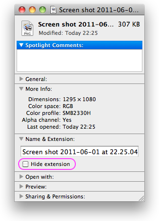 The Info window of a Mac OS X file