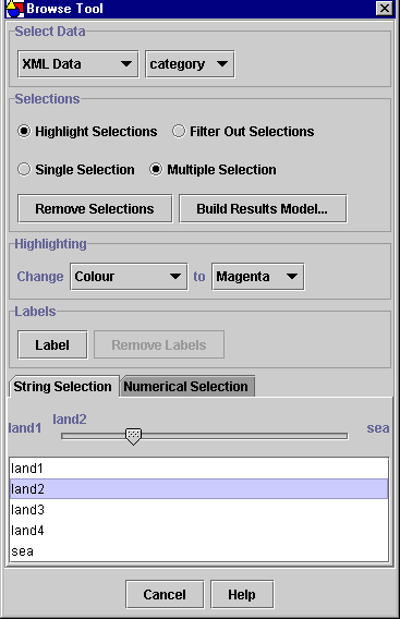 The Browse tool settings for multiple selection highlighting