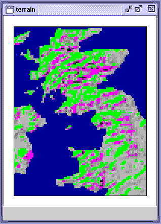 The UK Terrain model with multiple selection highlighting