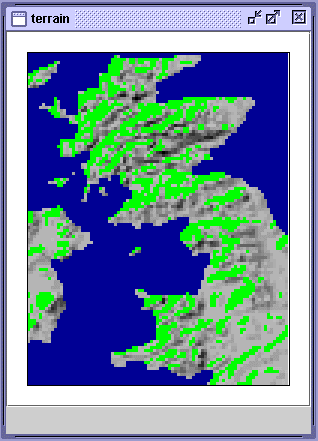 The results of browsing the UK Terrain model with single selection highlighting