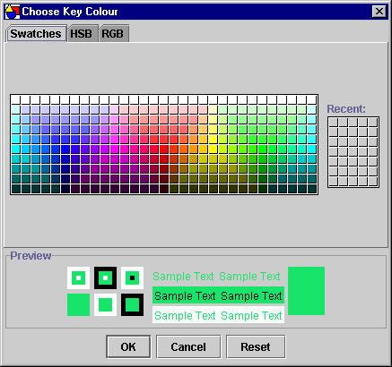 The color chooser dialog for the partition key panel