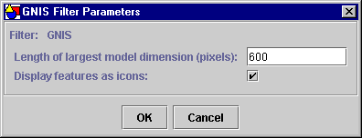 The GNIS filter parameters dialog