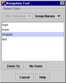 The Navigation tool dialog listing group names