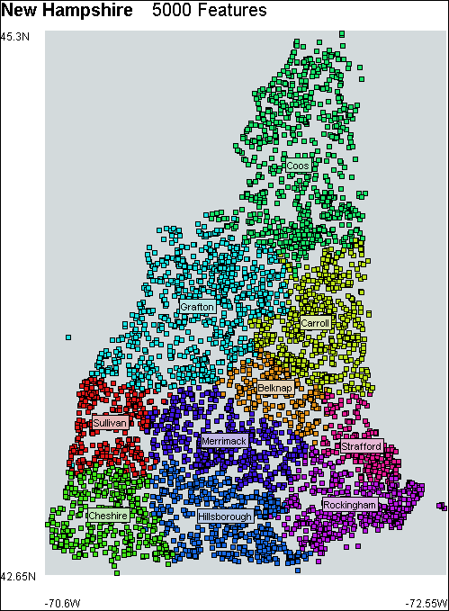 The New Hampshire model partitioned by county name with labelled partitions