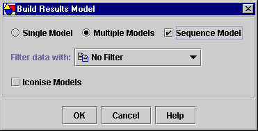 Build results model dialog settings for creating a sequence model from multiple results models