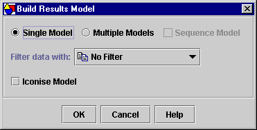 Build results model dialog settings for a single results model