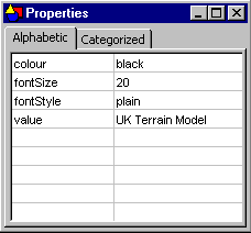 The Properties window for the selected string visual presentation