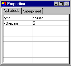 The properties window for the selected layout tag