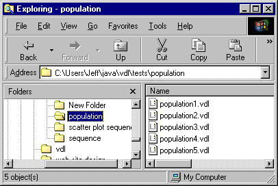 The five Edinburgh population VDL model files listed in Microsoft Explorer