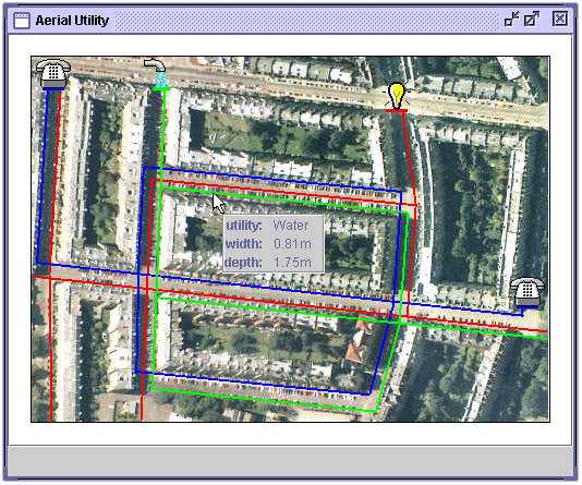 Aerial Utility model XML data window for a utility pipe