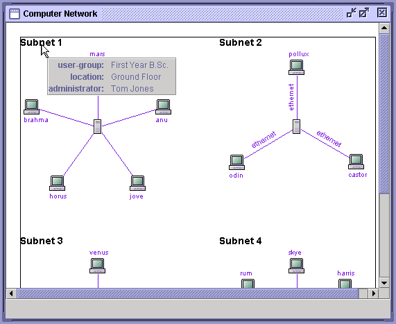 XML data window for the Subnet 1 unit in the Computer Network model