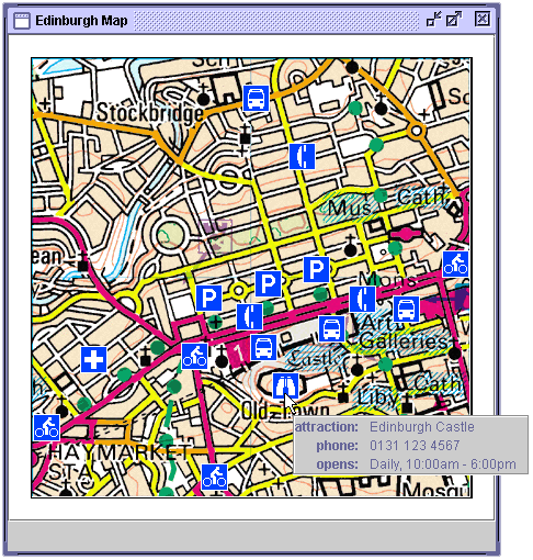 Edinburgh Map model XML data window for a visitor attraction