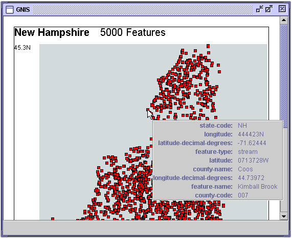 XML data window for the New Hampshire model when the cultural and physical features are presented as data points